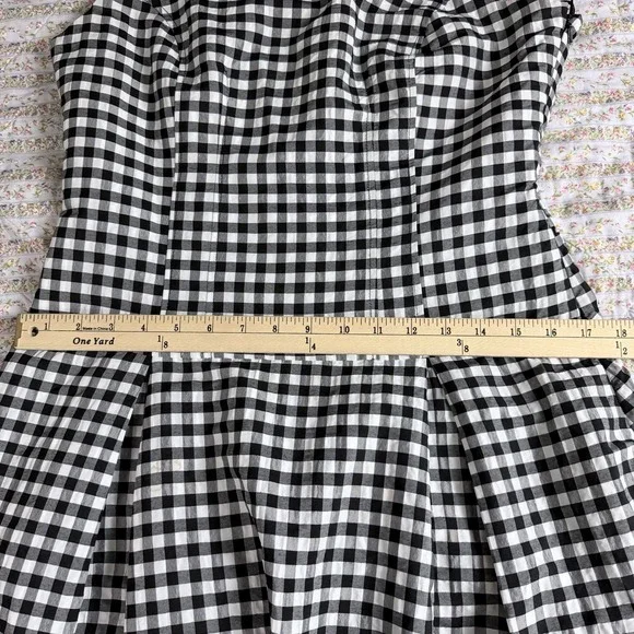 By Anthropologie One Shoulder Gingham Midi Dress Black White Cottagecore M - Picture 11 of 12
